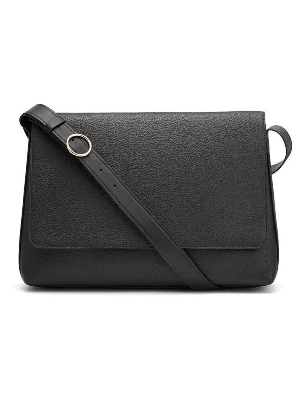 Cuyana Black Leather Messenger Bag Made in Italy Pebbled & Smooth, Laptop Pocket